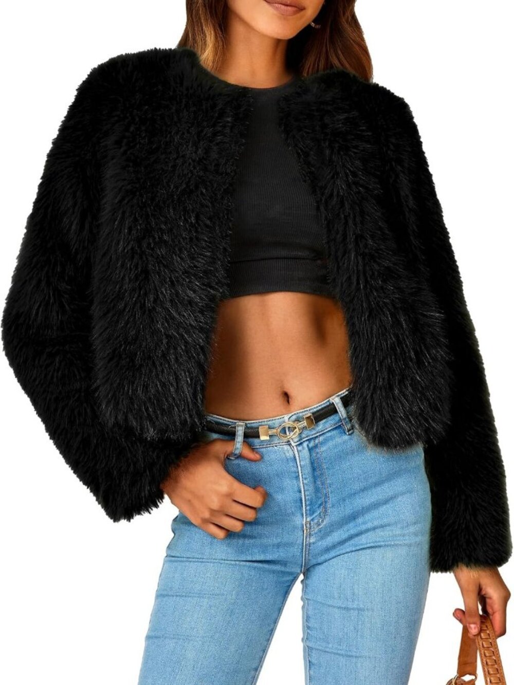 Cozy Women's Winter Cropped Faux Fur Coat - Stylish & Warm Outerwear
